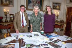 HRH The Duchess of Cornwall with Country Life Editor Mark Hedges and Paula Lester, Managing and Features editor, at Clarence House in London. Photo: Mark Williamson for Country Life