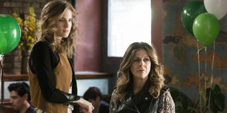 Girls Allison Williams and Rita Wilson look on disapprovingly