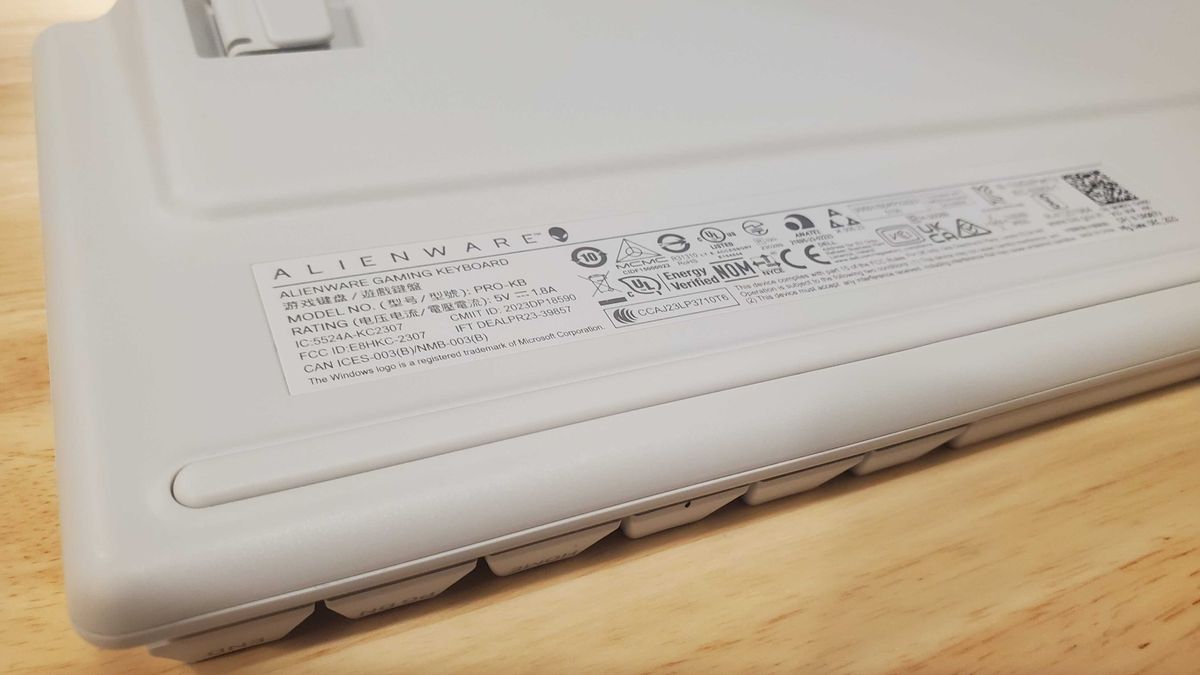 back of Alienware Pro Wireless gaming keyboard