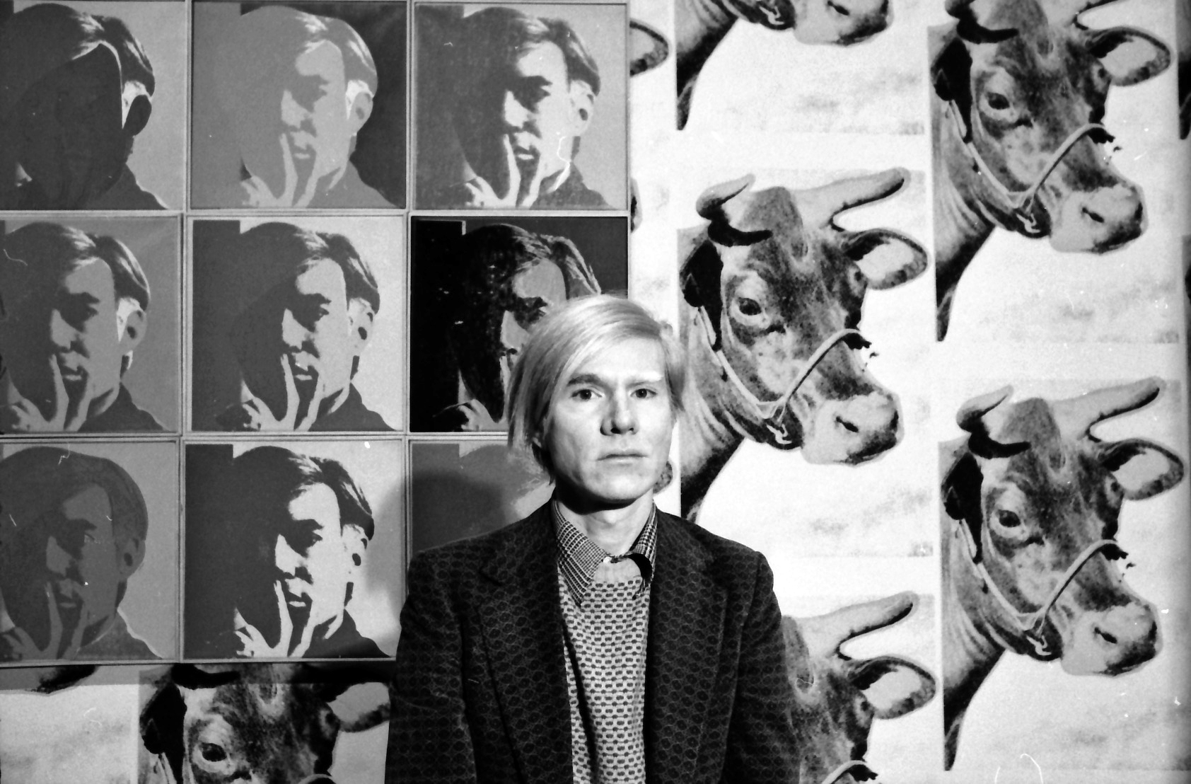 Andy Warhol at his May 1971 retrospective at the Whitney Museum of American Art, New York.