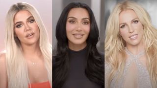Khloe Kardashian, Kim Kardashian and Britney Spears are shown in side-by-side images.