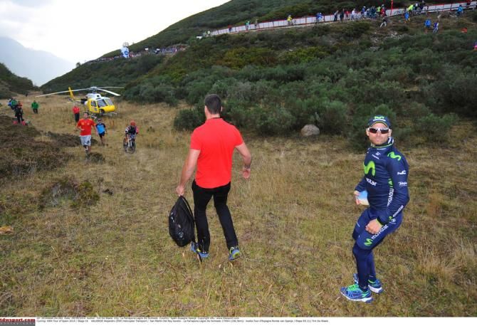 Alejandro Valverde (Movistar) makes his way to the helicopter