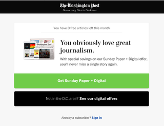 The Washington Post uses the scarcity effect by emphasising that readers might miss something if they don't subscribe
