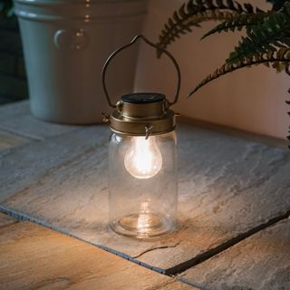 Solar Antique Brass Glass Jar Lantern