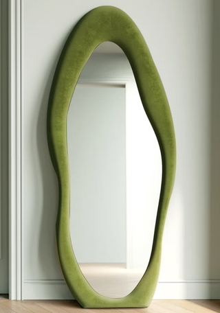 Green wavy floor mirror from Wayfair.