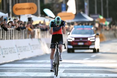 COMO, ITALY - OCTOBER 10: Paul Seixas of France and Team Decathlon CMA CGM celebrates at finish line as race winner during the 120th Il Lombardia 2026 a 239km one day race from Bergamo to Como / #UCIWT / on October 10, 2026 in Como, Italy. (Photo by Dario Belingheri/Getty Images)