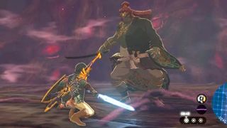 Link stands facing Demon King Ganondorf during his second phase