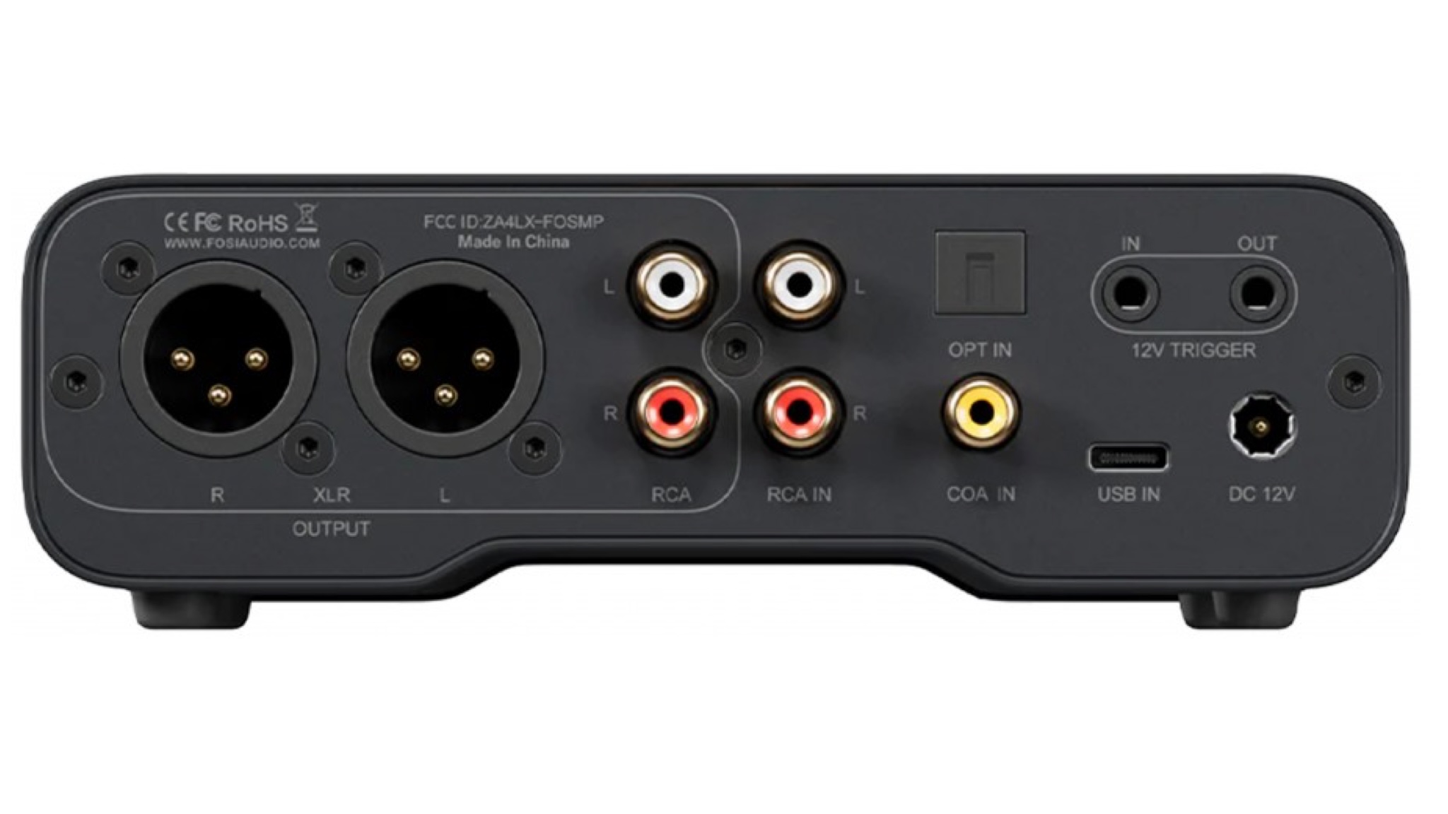 Rear view of the Fosi Audio ZH3 on a white background