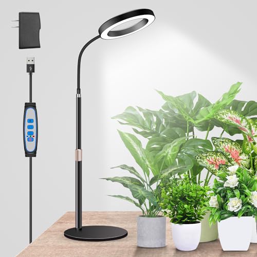 Garpsen Grow Lights for Indoor Plants, 80 Leds Full Spectrum Desk Plant Light With Timer for 6h/12h/16h, 5 Dimmable Levels &amp;amp; Flexible Gooseneck 6000k Grow Lamp With Base, Height Adjustable 16.5-24.5"