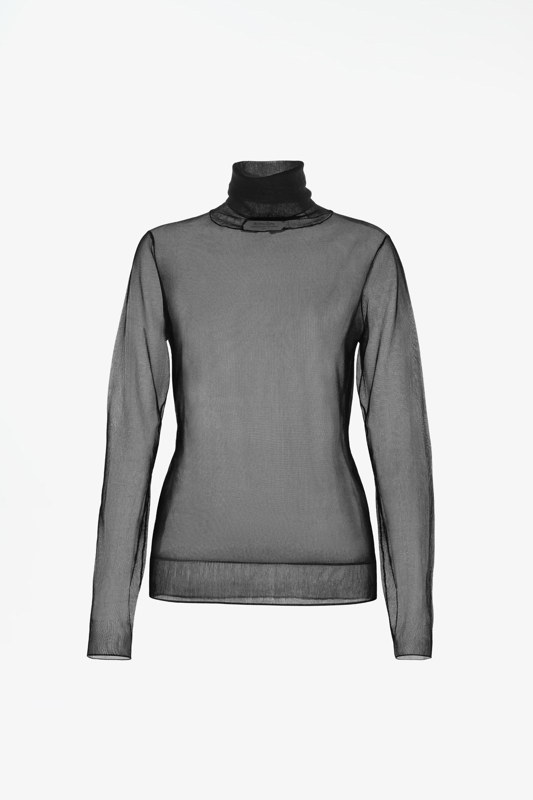 ZARA, Limited Edition Semi-Sheer High Neck Sweater - Black - Xs