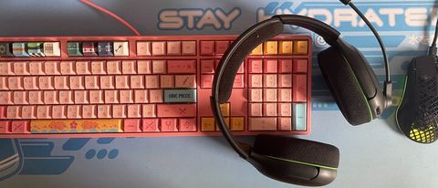 headset on pink keyboard