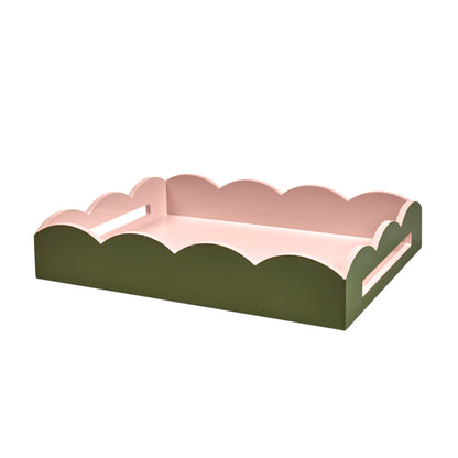 Khaki &amp;amp; Pink Lacquered Scallop Medium Two-Tone Tray
