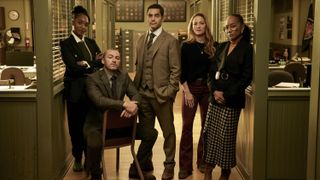 Iantha Richardson as Faith Mitchell, Jake Mclaughlin as Michael Ormewood, Ramón Rodrìguez as Will Trent, Erika Christensen as Angie Polaski and Sonja Sohn as Amanda Wagner in cast photo for Will Trent