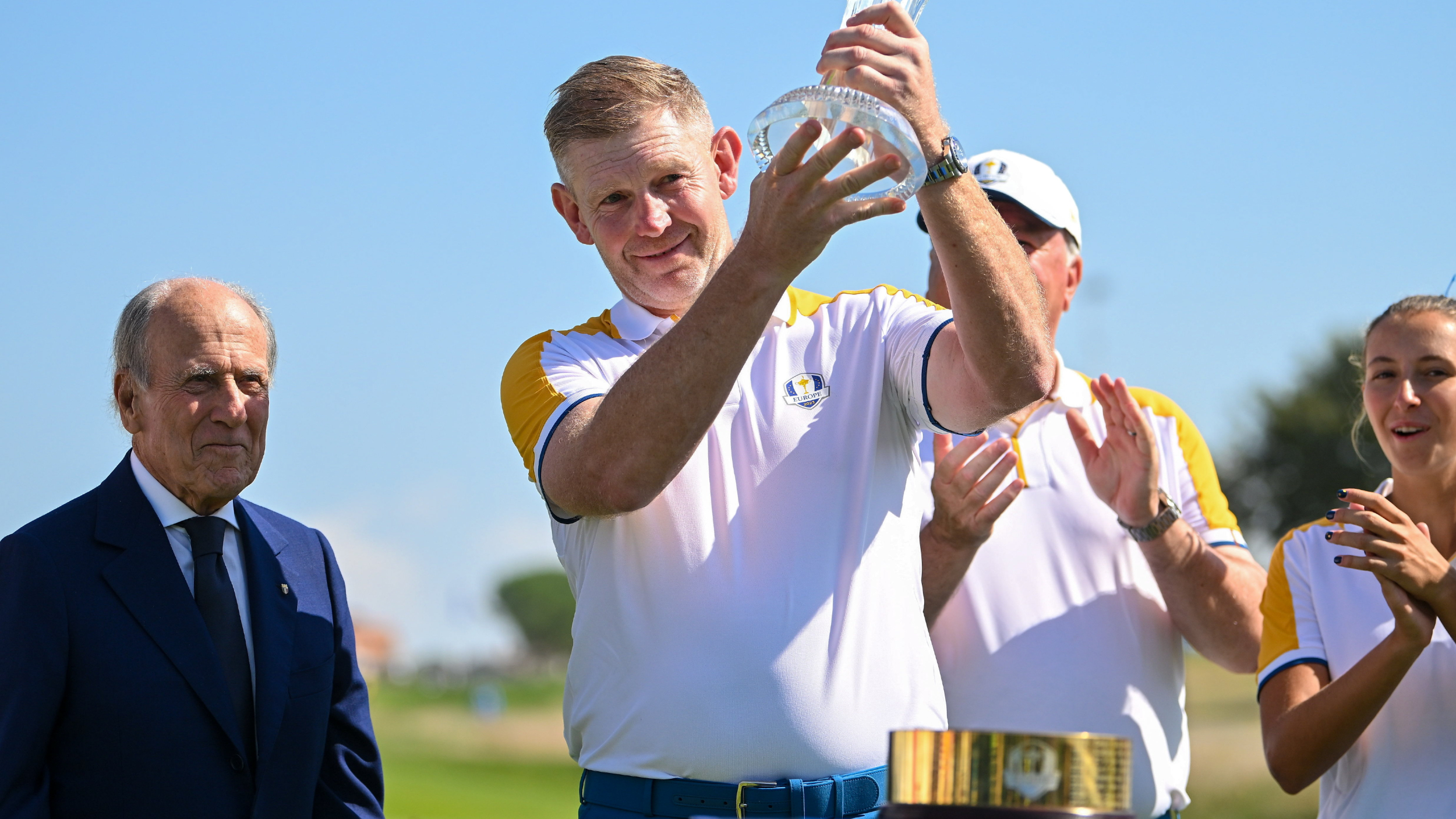 Stephen Gallacher with the Junior Ryder Cup trophy