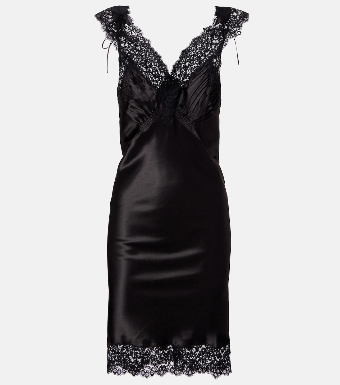 Lace-Trimmed Silk Satin Slip Dress in Black - Saint Laurent