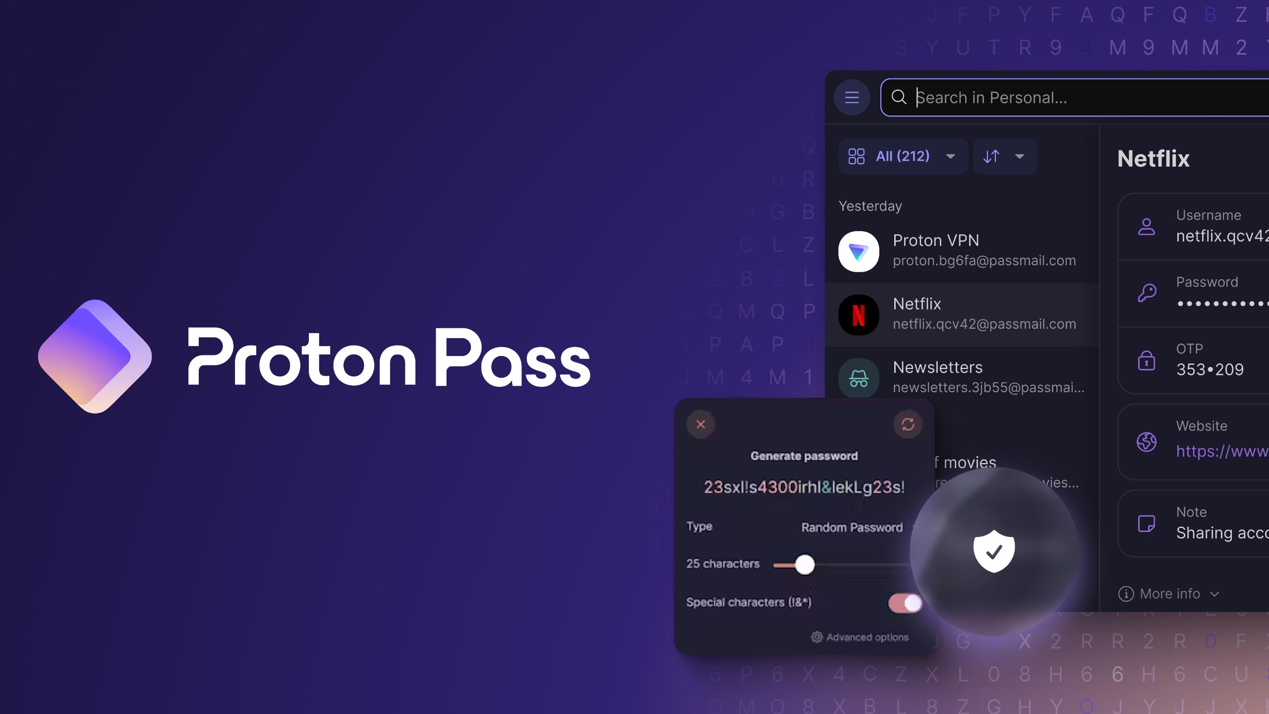 Proton Pass logo on concept image of password manager