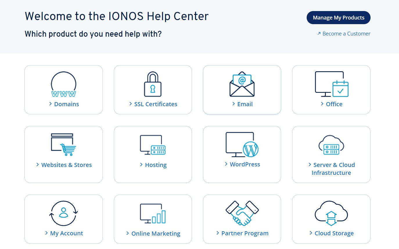 screeenshot of IONOS help center page