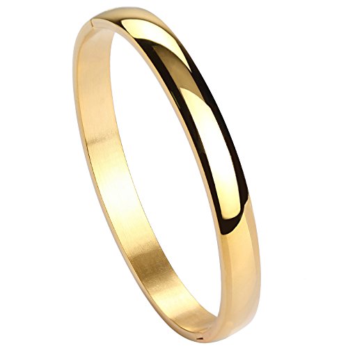 Milakoo Womens Gold Stainless Steel Bracelet 8mm Plain Polished Finish Oval Bangle 6.7"