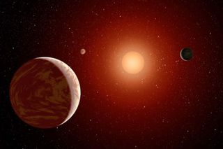 Artist's impression of a M-dwarf star surrounded by planets.