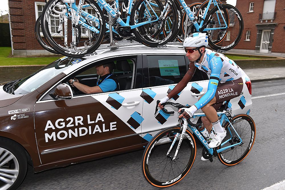 AG2R La Mondiale's Quentin Jauregui speaks with his team director