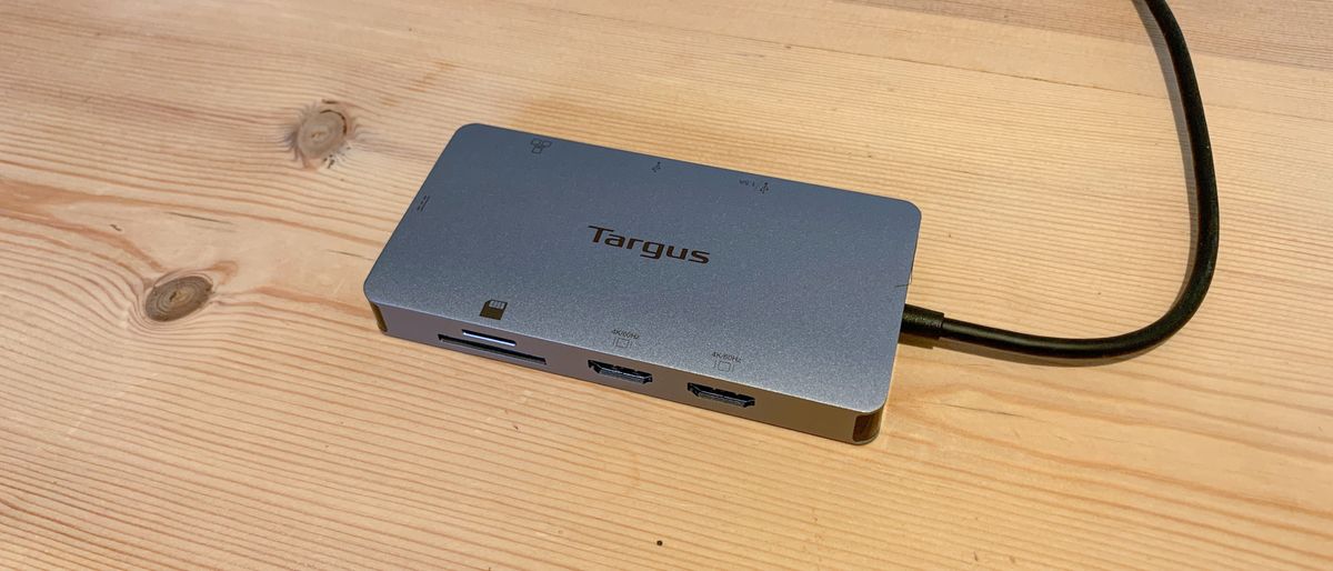 Targus USB-C Dual HDMI 4K Docking Station on a wooden surface