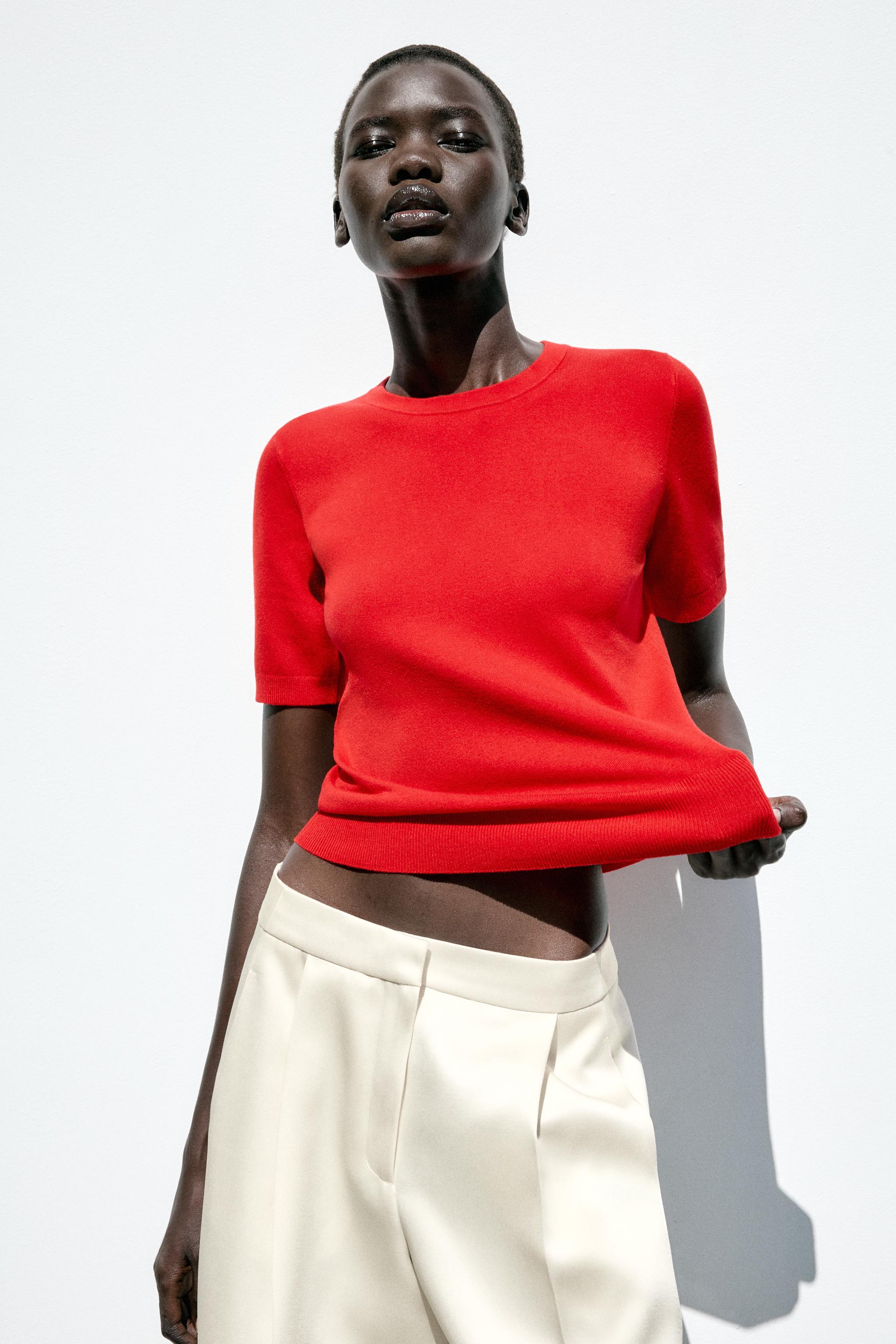Plain Knit Basic Short Sleeve Top