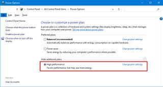 Windows 10 high performance power option