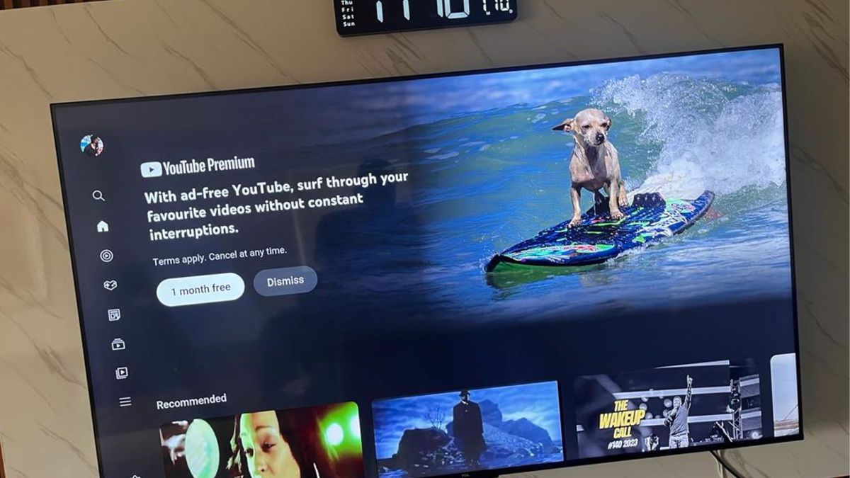 YouTube Premium trial pop-up message on a TV
