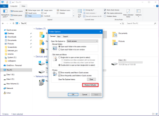File Explorer restores default general settings