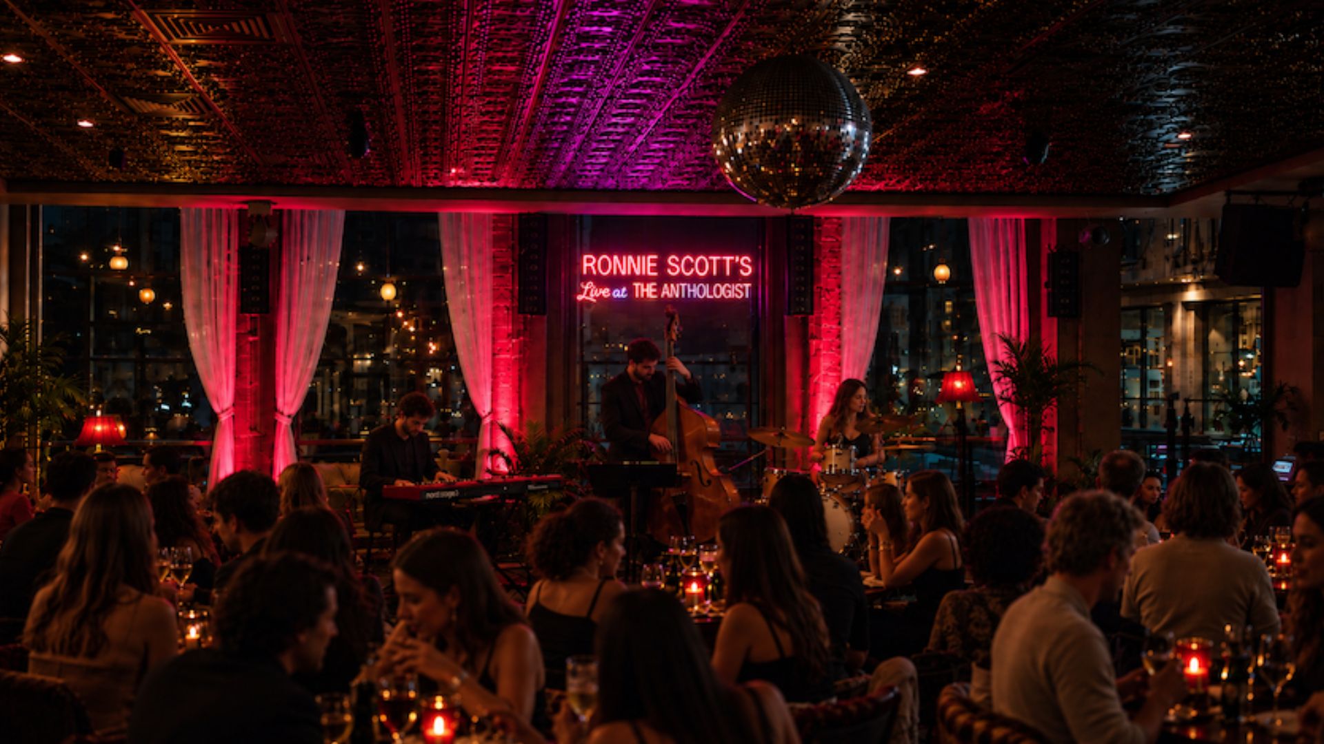 an image of the interior of The Anthologist interiors with its ronnie scott's themed takeover