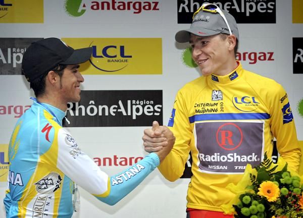 Janez Brajkovic (Team RadioShack) on the podium after winning the Crit&eacute;rium du Dauphin&eacute;