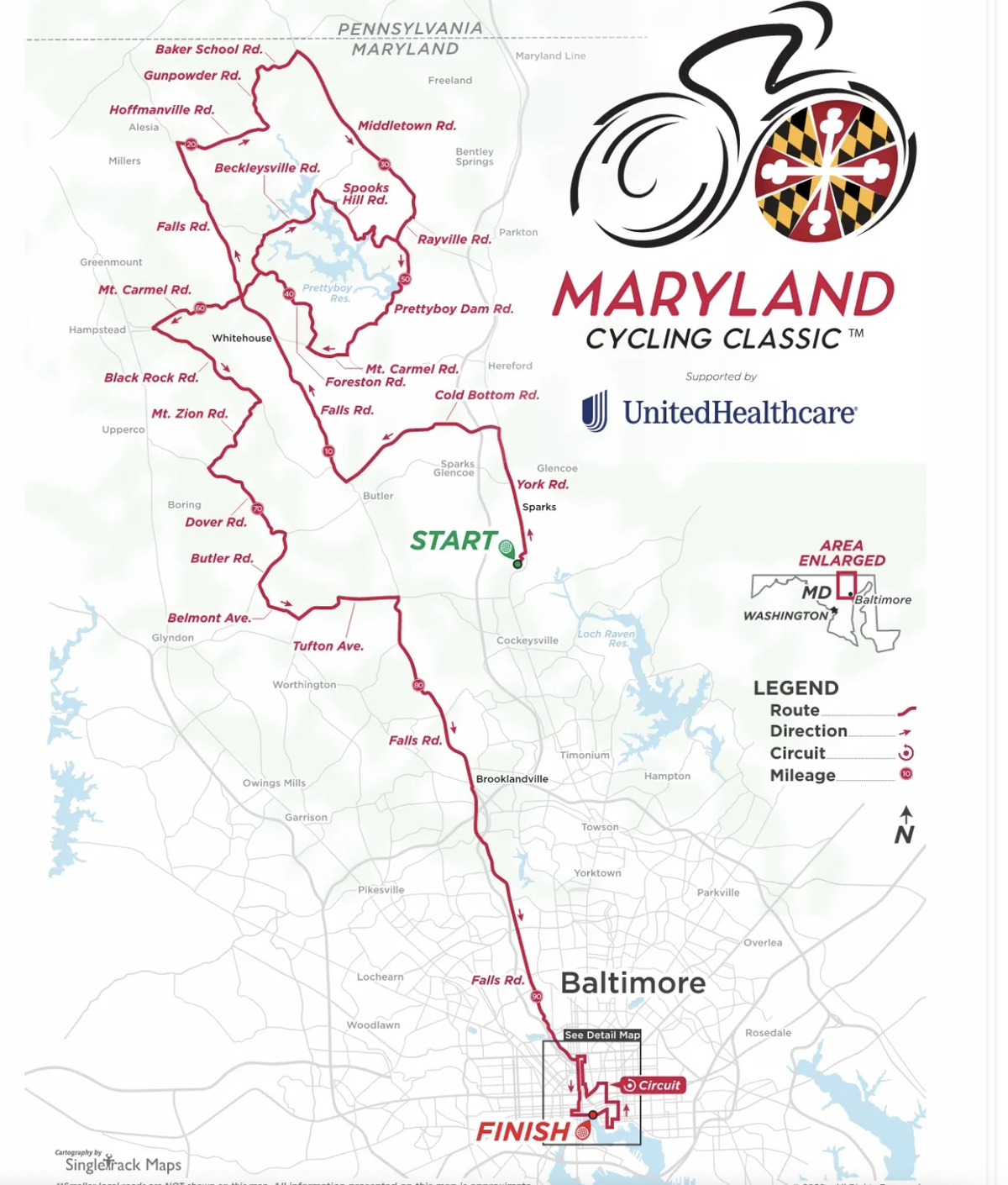 Map for 2023 Maryland Cycling Classix
