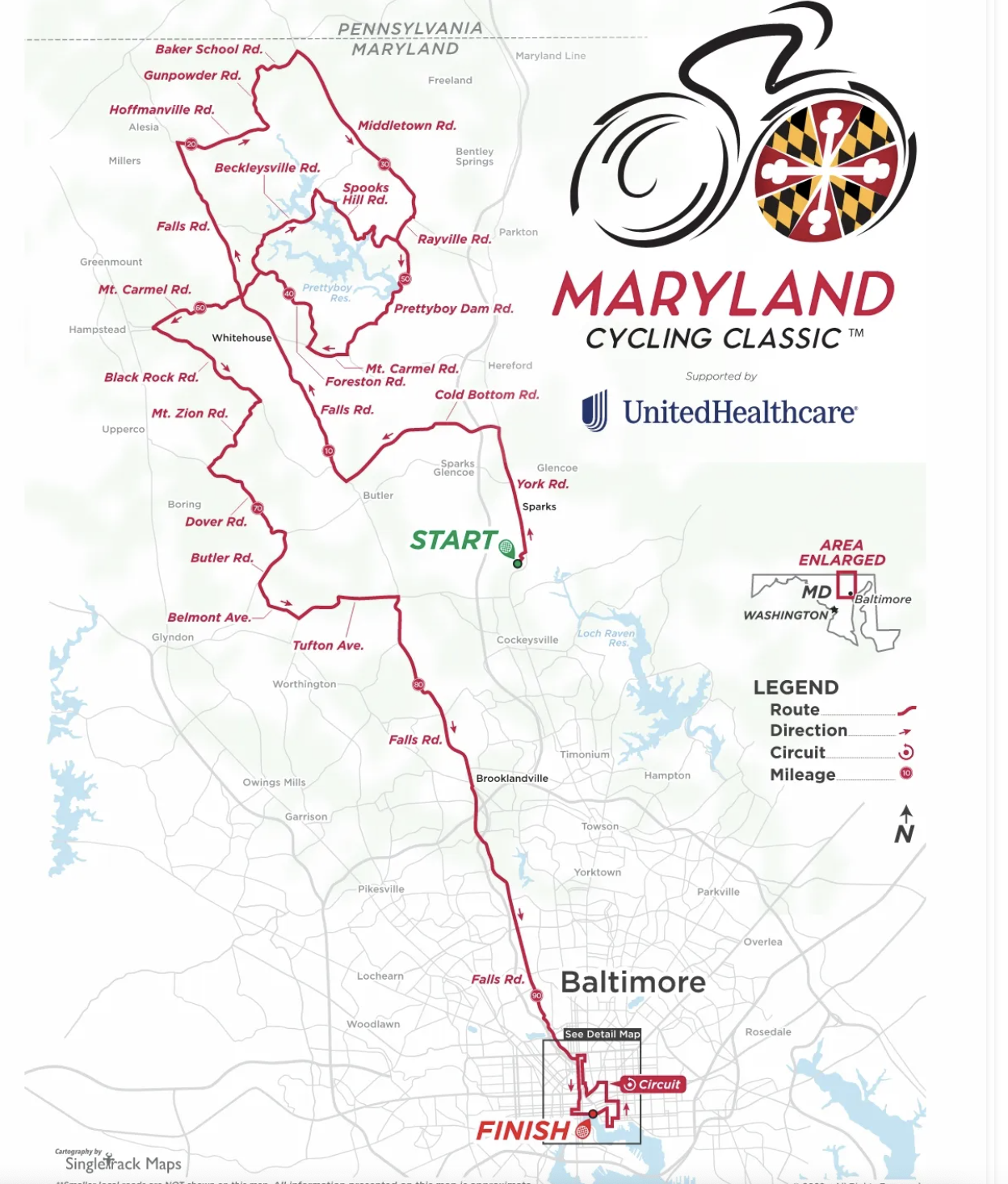 Map for 2023 Maryland Cycling Classix