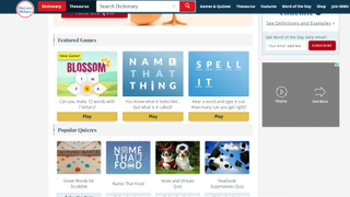 A screengrab of Merriam-Webster's word games and quizzes page.