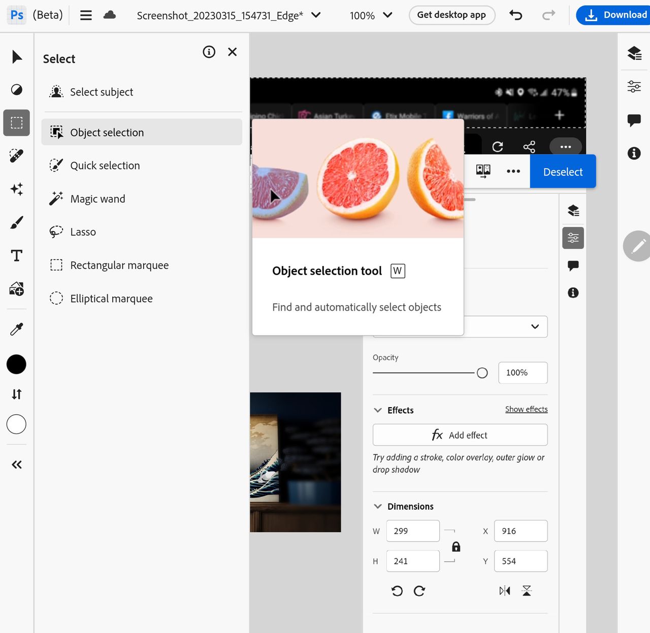 Opening layer tools on Adobe Photoshop for the Web