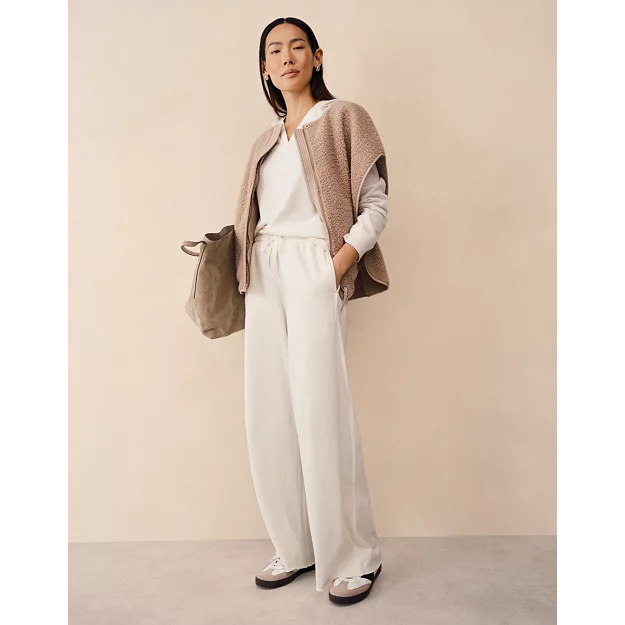 Organic Cotton Slub Wide Leg Trousers | Loungewear | the White Com...