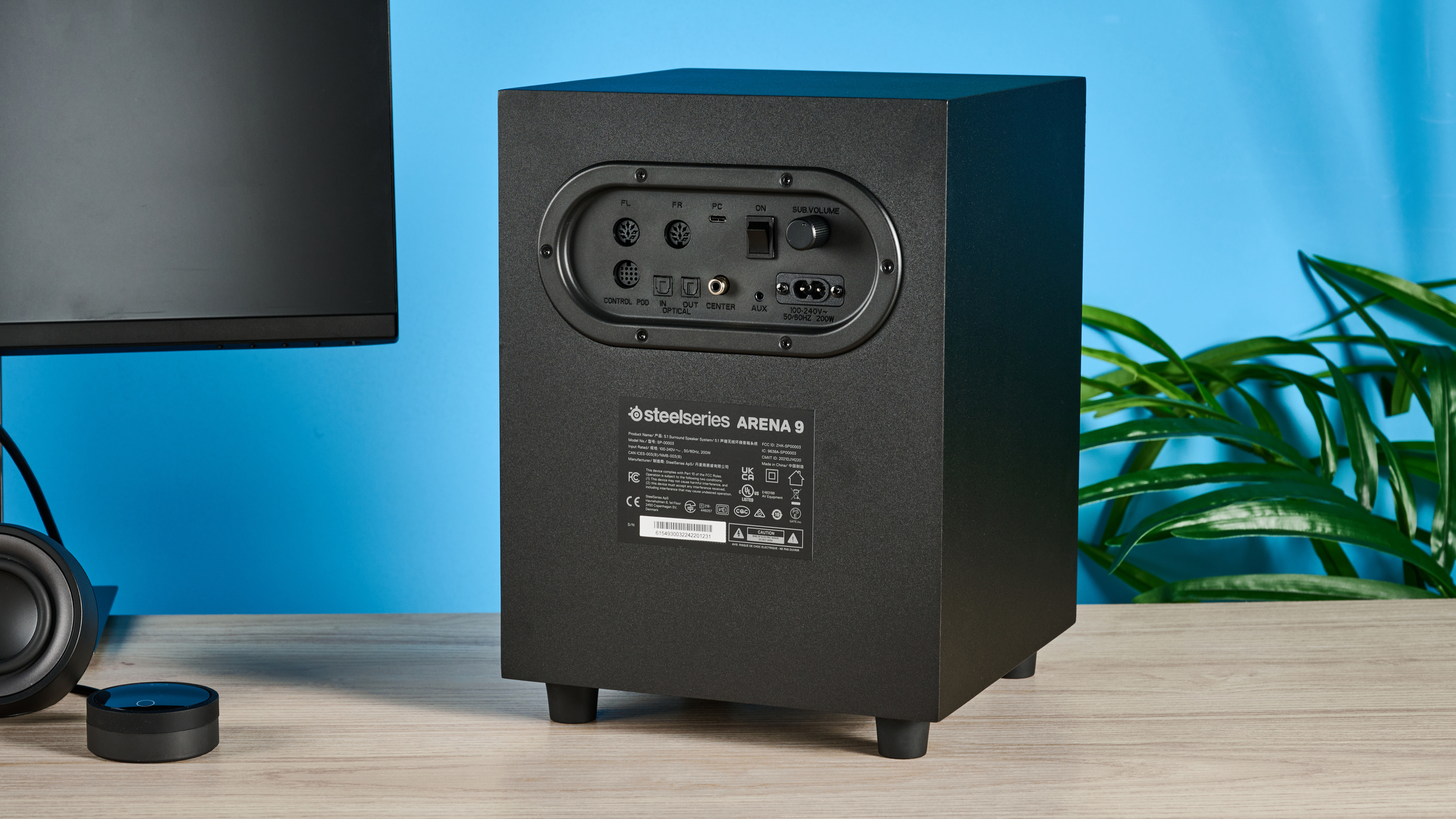The SteelSeries Arena 9 subwoofer rear panel