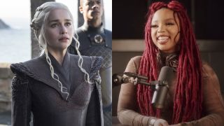 From left to right: Emilia Clarke in a press image as Daenerys in Game of Thrones and a screenshot of Chloe Bailey during an interview.