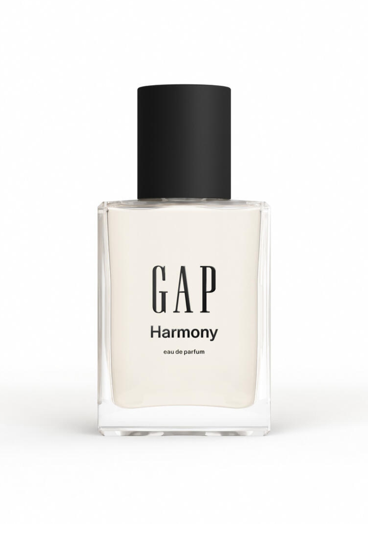 a clear glass bottle of gap harmony perfume