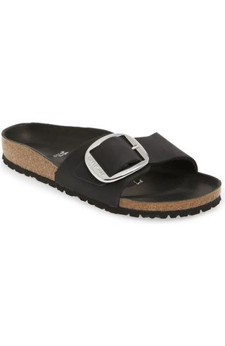 Black Big Buckle Slide Sandals