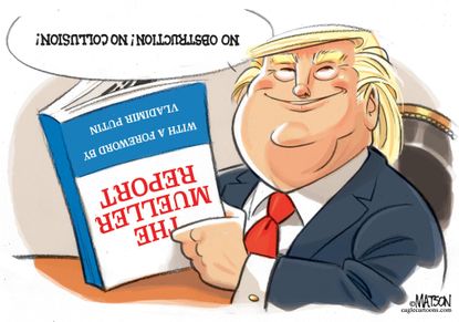 Political Cartoon No Collusion Reading Upside Down Trump Mueller