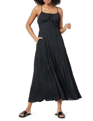 The Drop Women's Tavia Tie-Front Tiered Maxi Dress, Black, S