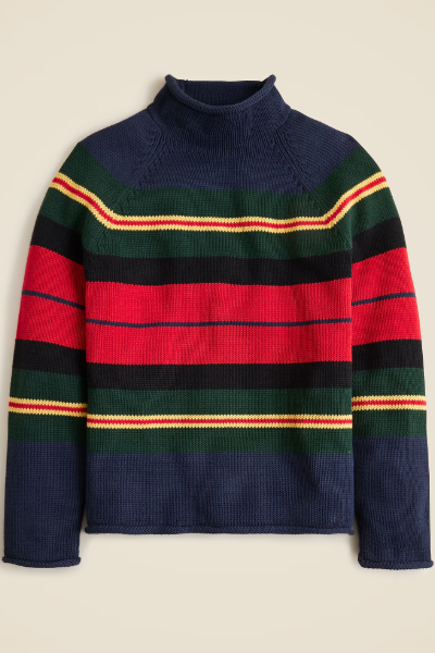 jcrew, 1988 Rollneck&amp;trade; Sweater in Cotton Rugby Stripe