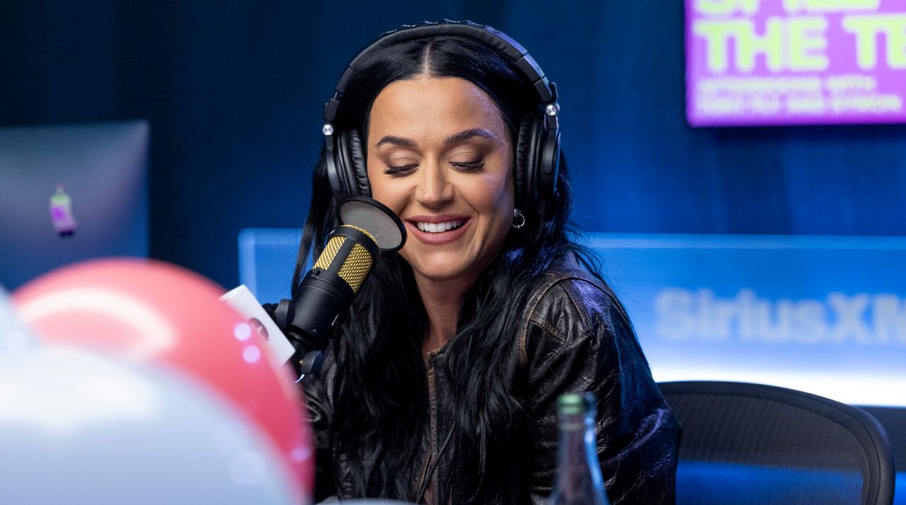 Katy Perry visits the SiriusXM studios on August 19, 2024 in Los Angeles, California. 