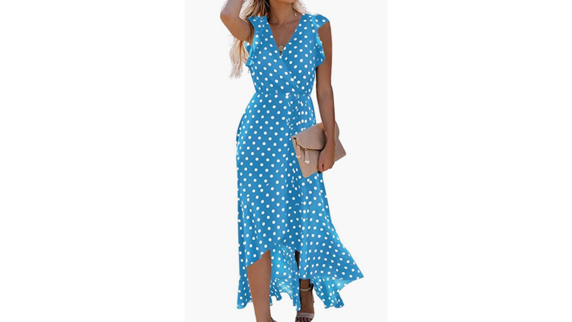 emily in paris blue polka dot dress Sherri Hill