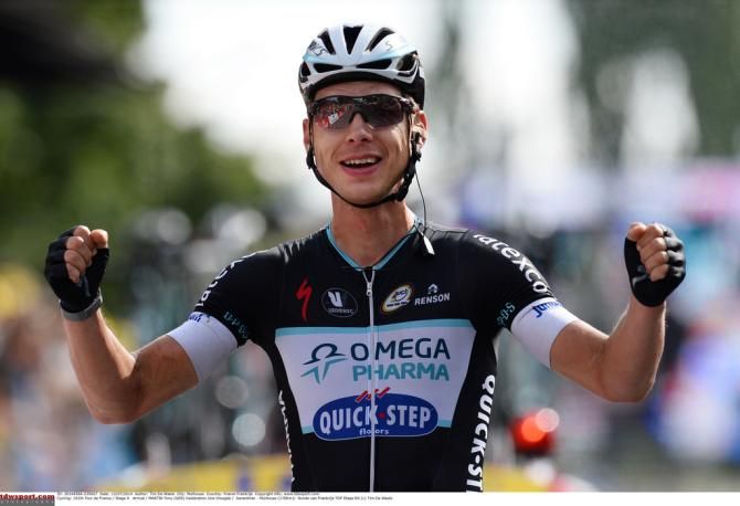 Tony Martin gets to celebrate victory, a rarity for the time trial specialist