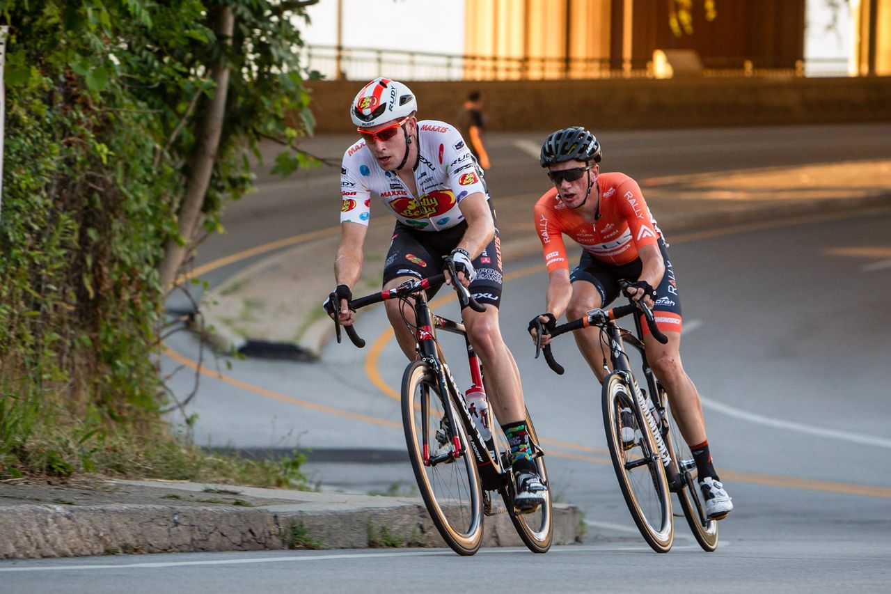 Ben Wolfe (Jelly Belly) and Brandon McNulty (Rally) spent most of the day off the front