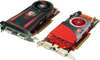 Radeon HD 4770 (top) versus Radeon HD 4850 (bottom). The 4770 is 1 inch shorter (8.5 inch PCB), but employs a dual-slot cooler.