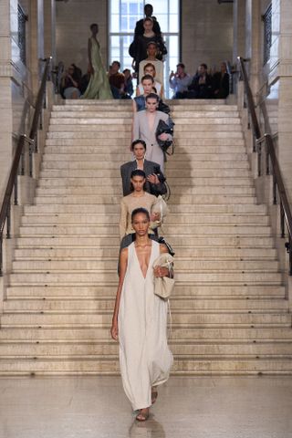 models walking down the finale runway at the London Fashion Week show for Tove