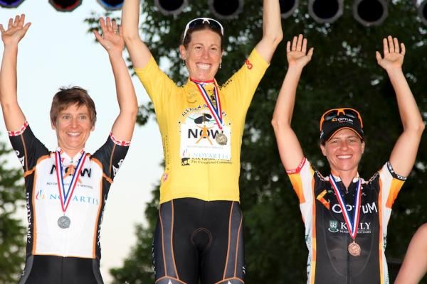 Women's podium (l-r): Anne Samplonius (2nd), Alison Powers (1st) and Jade Wilcoxson (3rd)